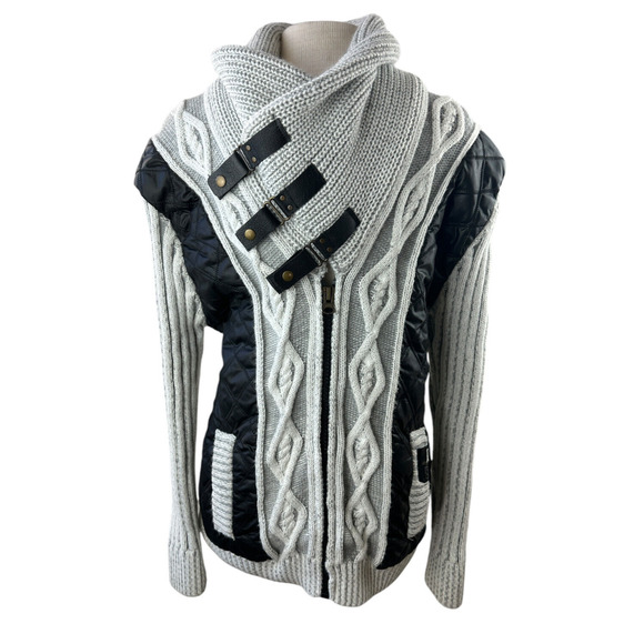 LCR Chunky Knit Thick Cardigan Sweater Jacket Large Cable Knit Ribbed Buckle - Picture 6 of 13